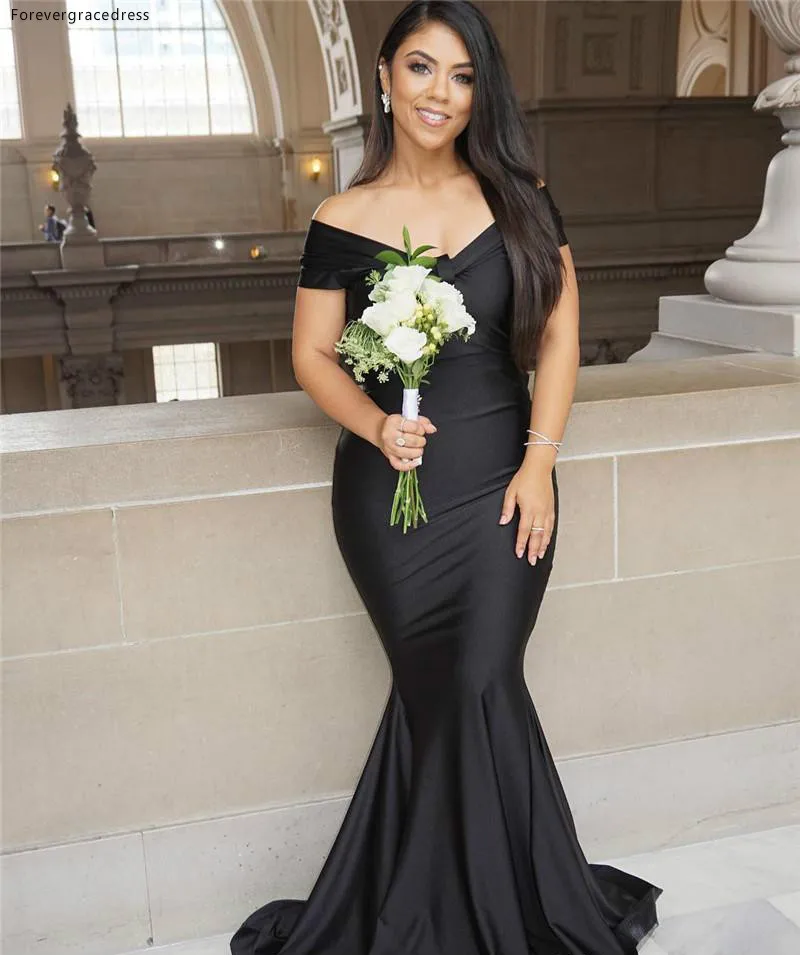 2019 Black Bridesmaid Dress Cheap Off Shoulder Summer Country Garden Formal Wedding Party Guest Maid of Honor Gown Plus Size | Свадьбы и