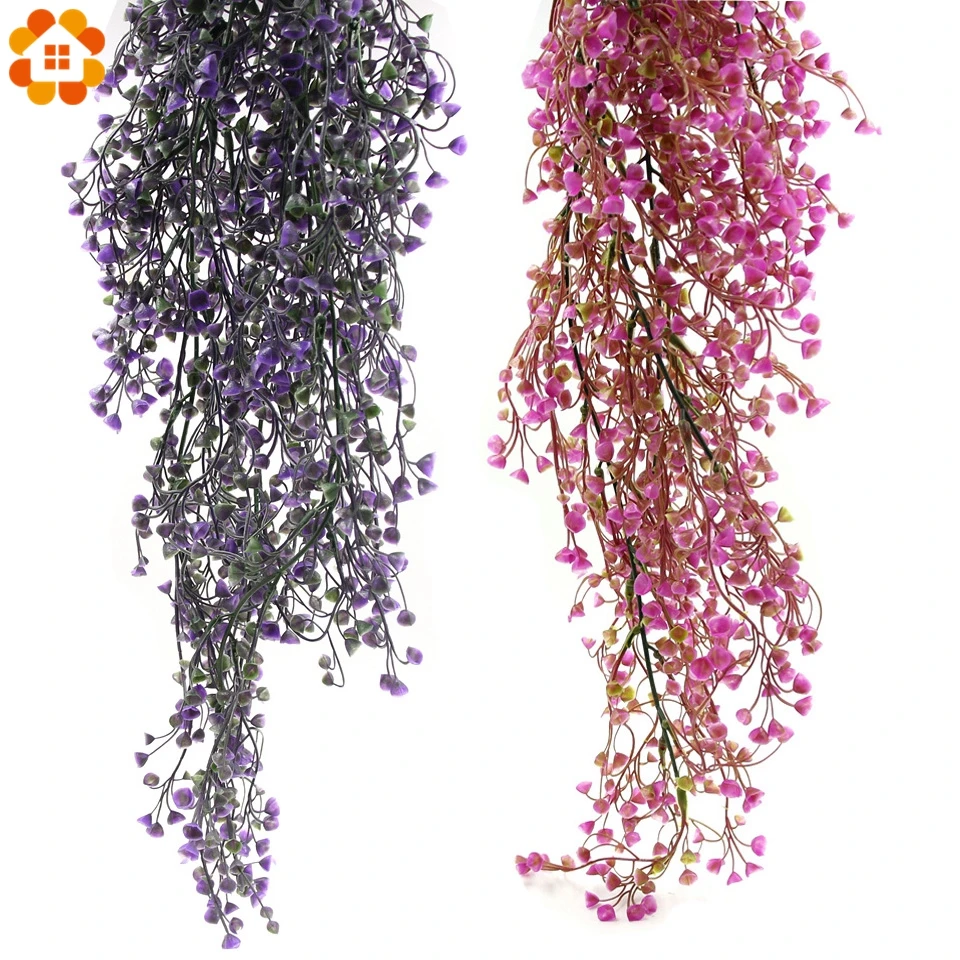 1PC DIY Green Purple Artificial Plant Plastic Rattan Hanging Wall Flower Wedding Party Fake Vine Home Decoration | Дом и сад
