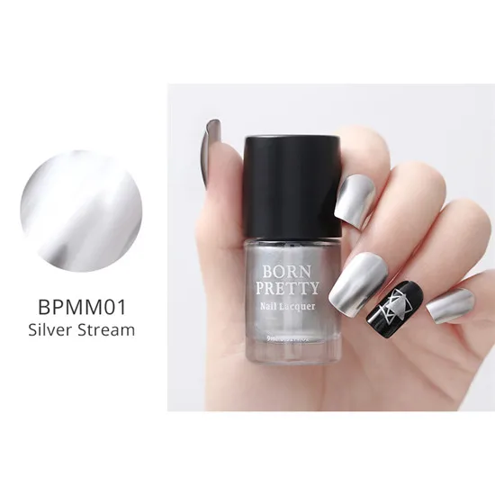 Silver Stream Лак для ногтей BORN PRETTY, 9 мл, зеркальный эффект, металлик, фиолетовый, розовое золото, серебро, для штамповки, хром, маникюр, лак для ногтей - Цвет: Silver Stream