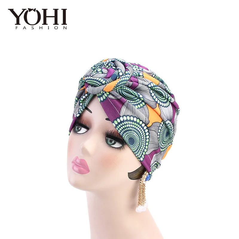 

New fashion Ethnic wind vortex knotted hooded hat African fashion fashion hat Muslim hat for women Turban