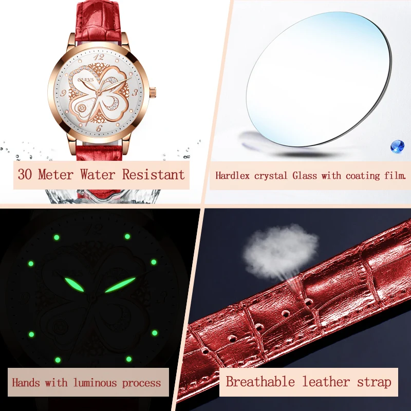 Женские кварцевые часы OLEVS из розового золота с кожаным ремешком 2018|wristwatch