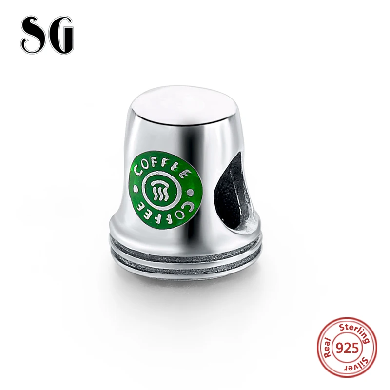 SG Fit pandora очаровательные серебряные 925 оригинальные персонализированные антикварные зеленые кофейные чашки браслет коллекционные Подвески бусины ювелирные изделия для подарка