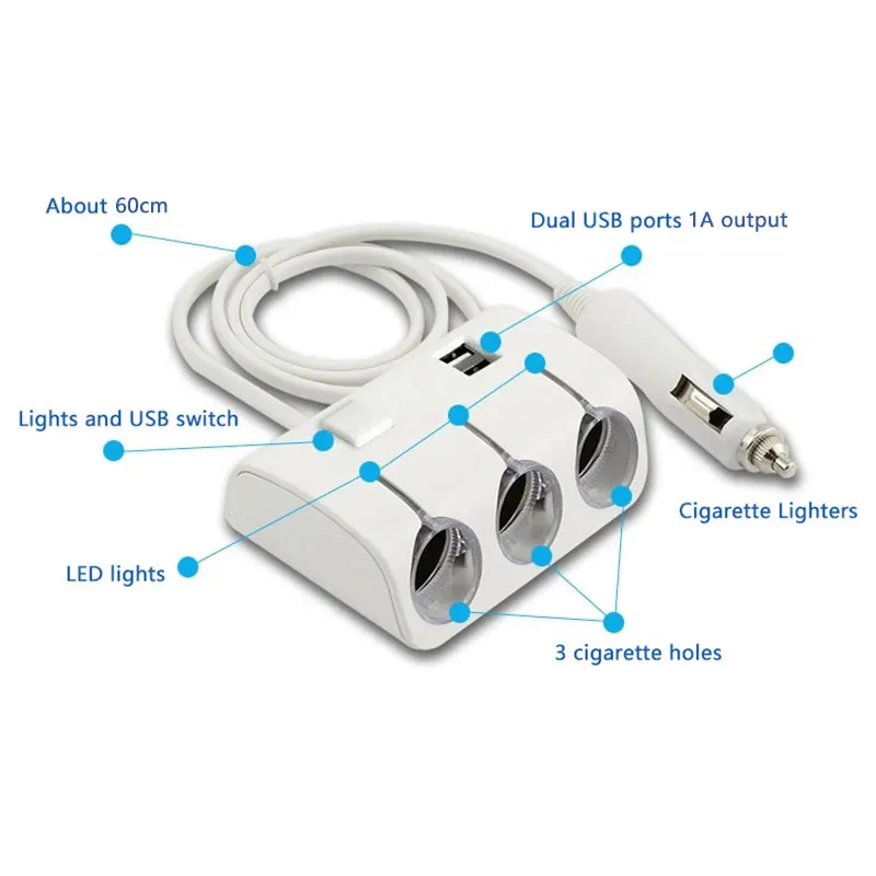 Разветвитель для автомобильного прикуривателя DC 12 В/24 В два USB порта 3 способа|charger