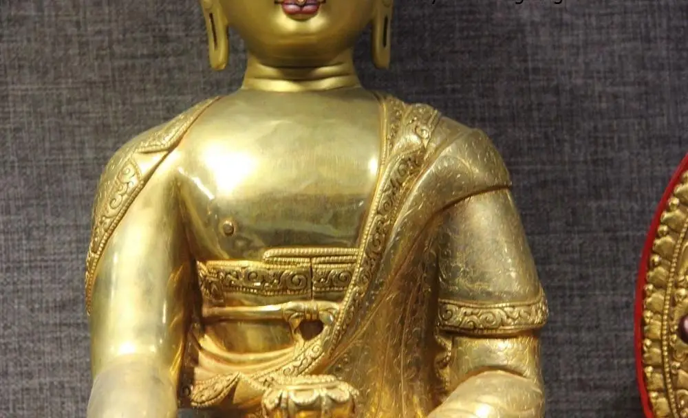 21 China Buddhism Copper 24K Gold Gilt RuLai Sakyamuni shakyamuni buddha Statue | Дом и сад