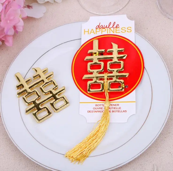 

300pcs Double Happiness Bottle Wine Opener Wedding Favor,Gold Color Wedding Party Gifts For Guests,Engagement Favor SN161
