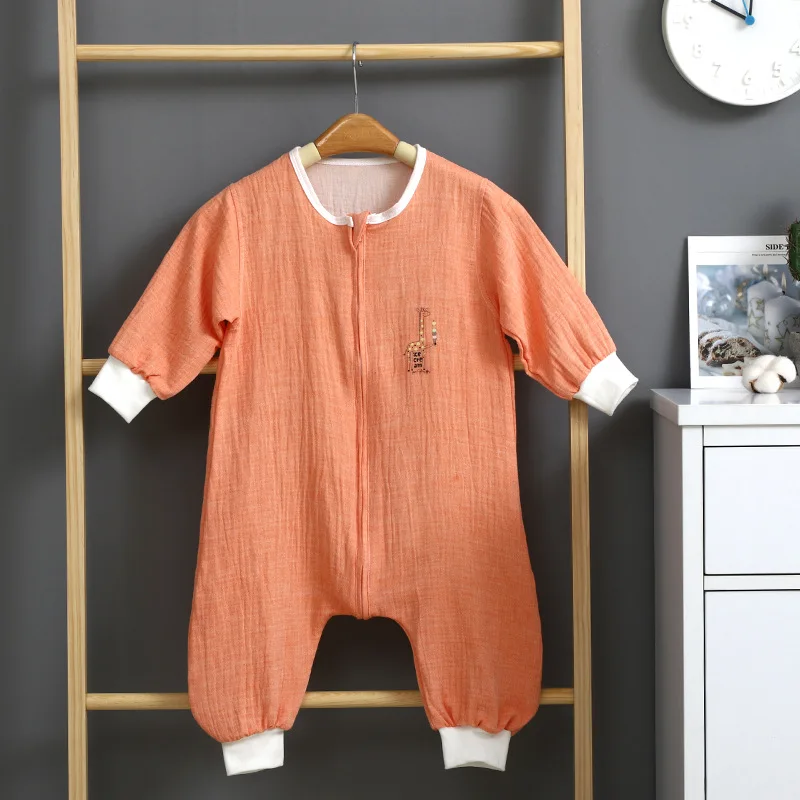 orange M 2 слоев хлопка младенца муслин спальный мешок с верхнего края голенища; лето-осень младенческой комбинезон для детей ясельного возраста; одежда для сна для детей удар Стёганое одеяло - Цвет: orange M