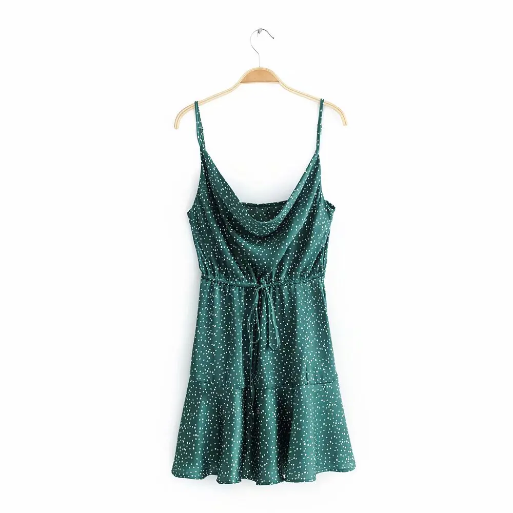 Весеннее Короткое женское платье в горошек на бретельках Boho винтажное пляжное с
