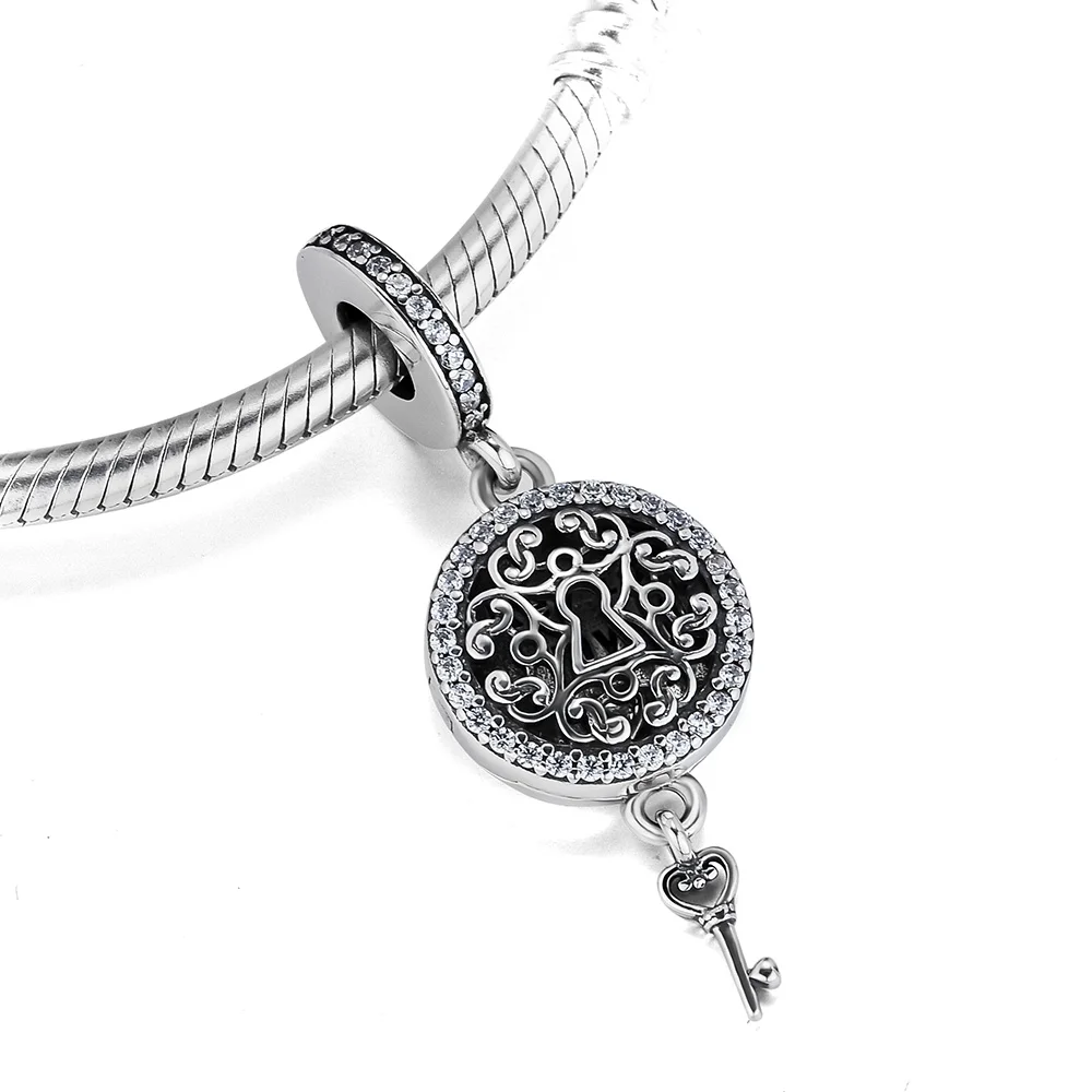 

Fits For Pandora Charms Bracelets Regal Love Key Dangle Beads with Clear CZ 100% 925 Sterling-Silver-Jewelry Free Shipping