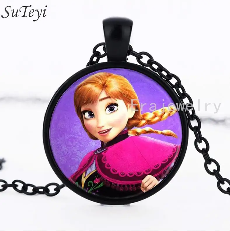 black SUTEYI новейшее серебряное ожерелье Эльза Анна Олаф мультфильм ювелирные изделия круглое ниспадающее ожерелье на шею девушки цепочка для ошейника для детей подарок - Окраска металла: black