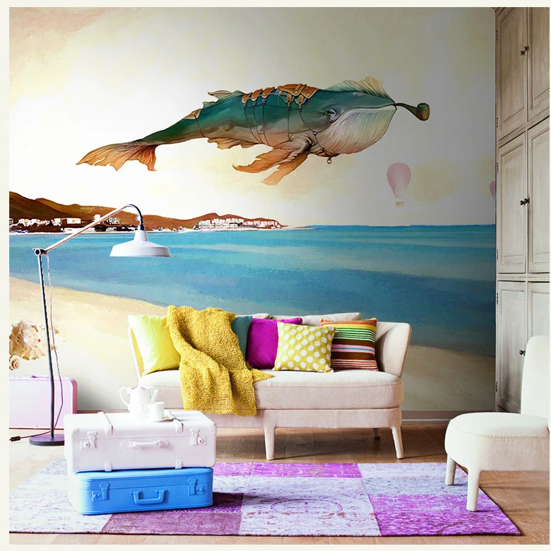 

Bacaz Cartoon Whale Wallpaper Mural 3d Wall Photo Mural for Kids Room Kindergarten Background 3d ocean Wall paper Mural Decor