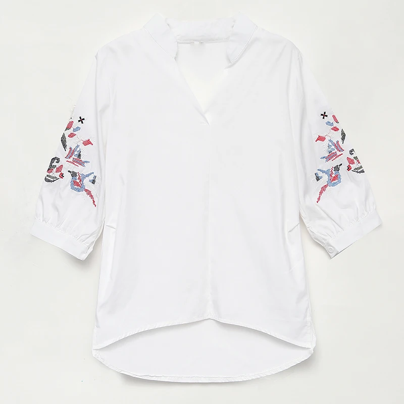 

Embroidery V-Neck Puff Sleeve womens tops blusas mujer de moda 2019 women shirts plus size tops womens clothing blouse 3452 50