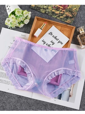 Лаванда Ropa interior femenina Нижнее белье женские трусики размера плюс 4XL мягкие кружевные сетчатые полностью прозрачные и тонкие сексуальные трусики нижнее белье - Цвет: Лаванда