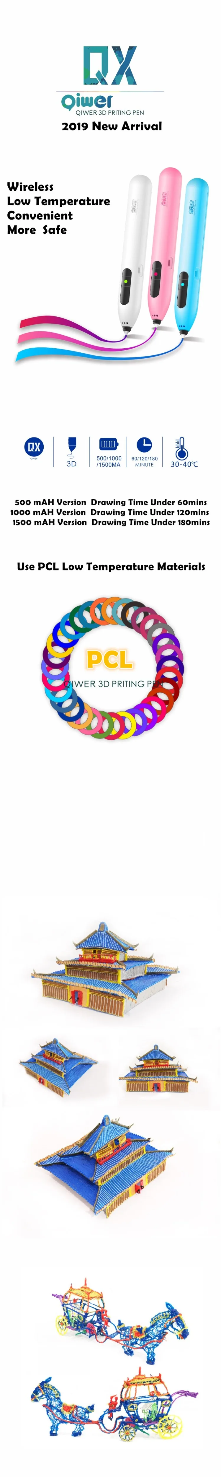 QIWER Новое поступление беспроводной низкотемпературный 3D печать Ручка Рисунок «сделай сам» Doodle нить из ПКЛ аккумулятор встроенный QX500 подарки ребенок