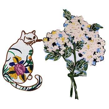 cat flower mix2pc Вышивка бисером Мода Красота девушка изысканный цветок толстый кот собака олень Appliuqe нашивки значки DIY для пришивания на одежду платье TH1381 - Цвет: cat flower mix2pc