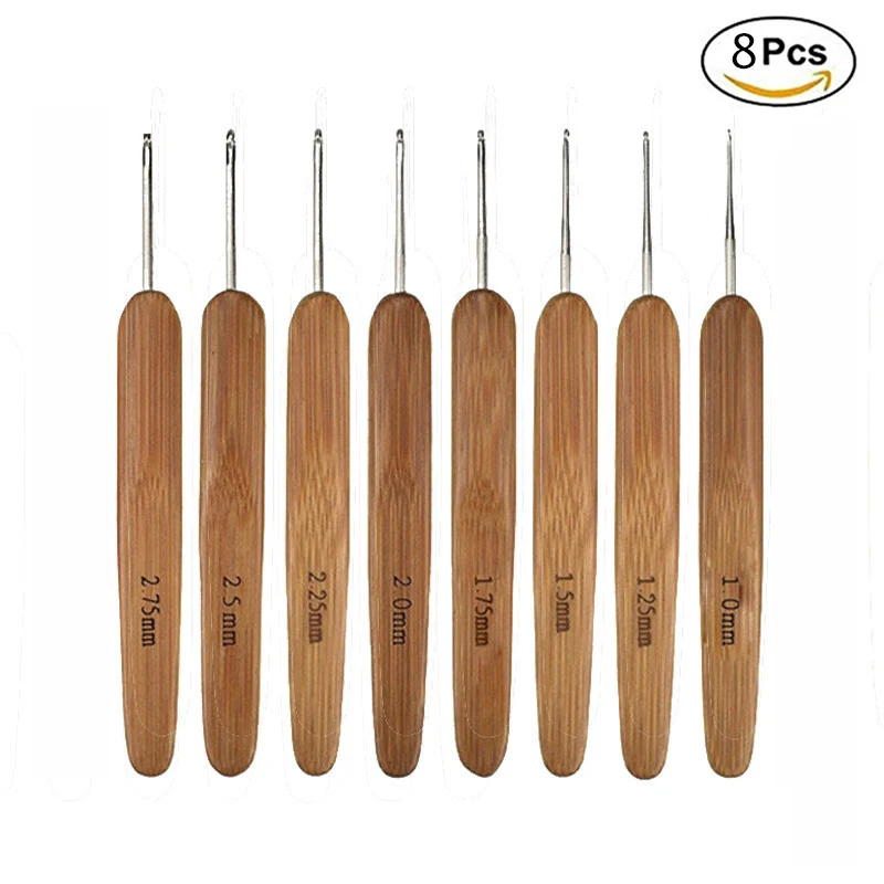 

8pcs/set Bamboo Crochet Hooks 1.0-2.7mm Mix Size Yarn Weave Knitting Needles &Crochet Needles Set For Women DIY Knitting Tool