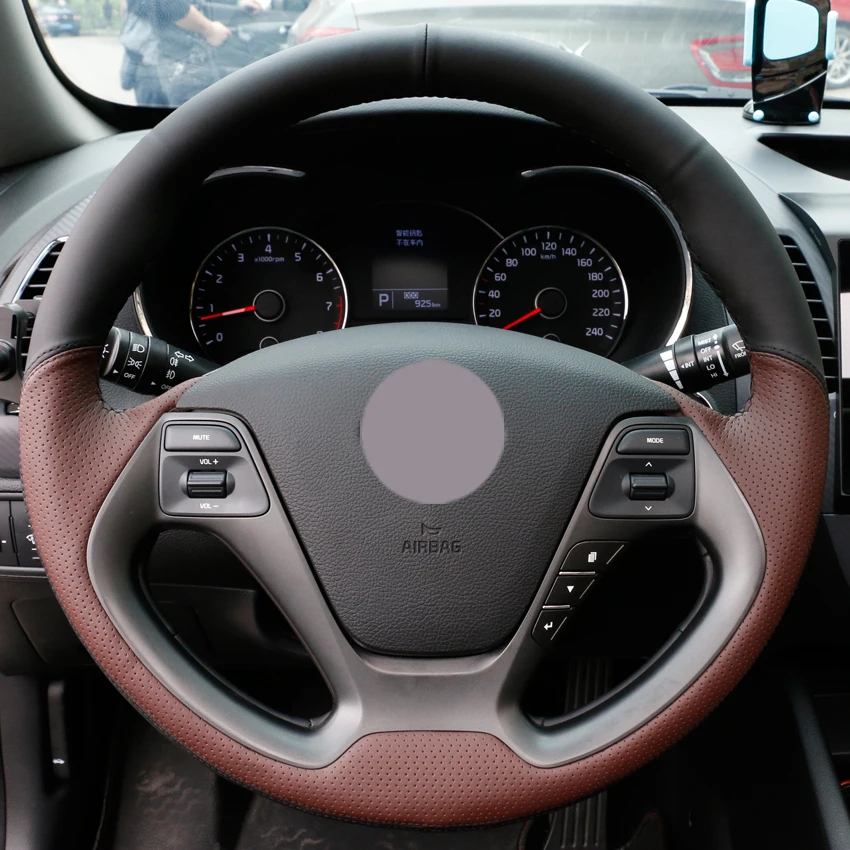 Черный кожаный кофейный чехол рулевого колеса автомобиля для Kia K3 2013 K2 Rio 2015 2016 Ceed
