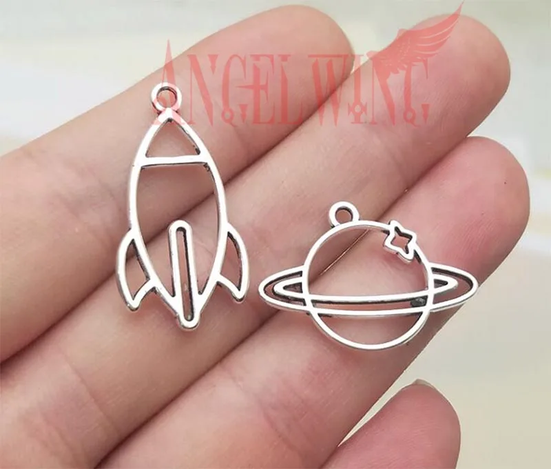 Подвеска в виде планеты с покрытием антикварным серебром 20 шт./лот 15x30 мм