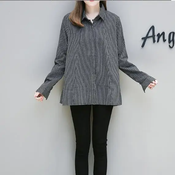 Женская блузка в полоску с длинным рукавом черная офисная рубашка из хлопка