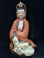 antique qingdynasty porcelain statuered fiscal buddha sculpture 2painted craftsdecorationcollectionadornmentfree shipping