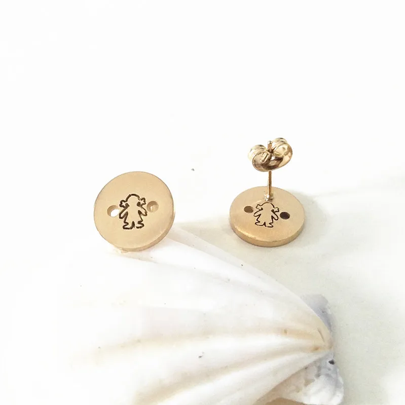 Модные круглые серьги-гвоздики из нержавеющей стали цвета розового золота в