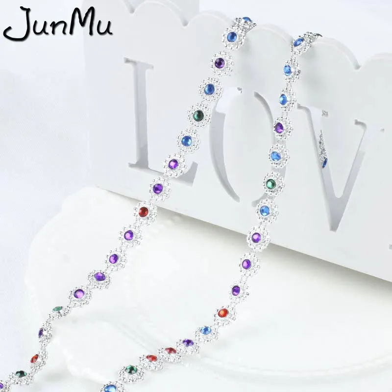 

1Yard DIY Single Row Colorful Diamond Mesh Crystal Sewing Rhinestone Ribbon Trim for Wedding Party Decorations DIY Gift Wrap