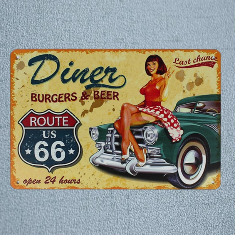 Жестяные металлические ретро знаки Route 66 винтажные пластины для стен бара гаража