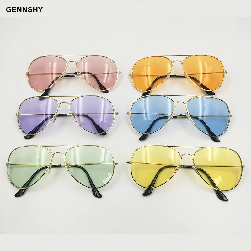 

2018 Fashion Classic Candy Color Sunglasses Women Men Retro Brand Design Gold Metal Pilot Sunglasses Transparent Ocean Lenses
