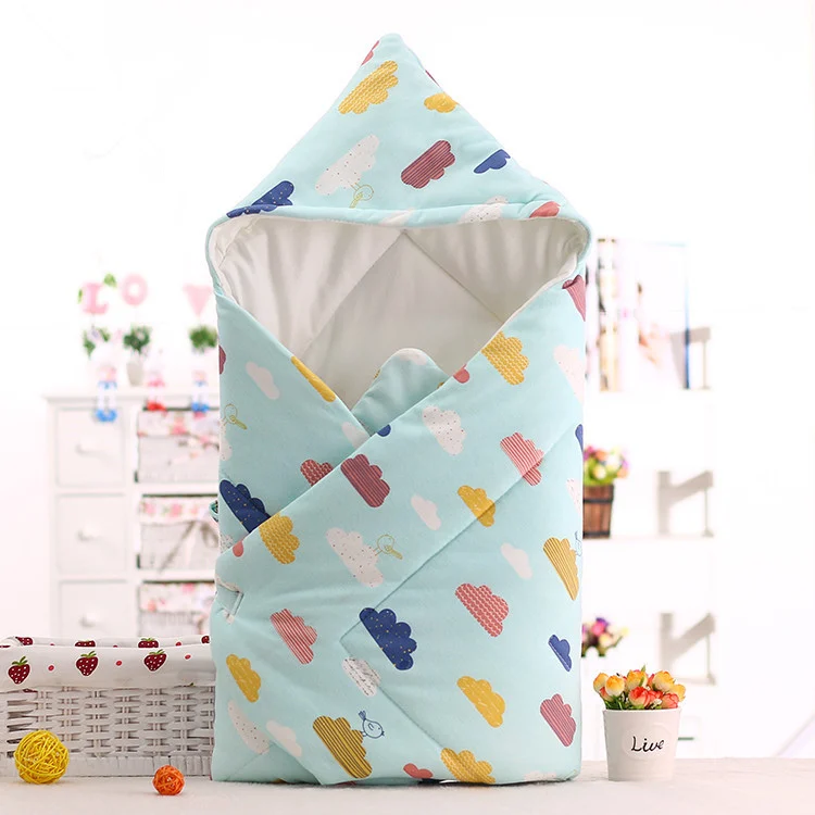 Небесно-голубой Детский спальный мешок унисекс на весну и осень, хлопковый спальный мешок для новорожденных, мягкий конверт, одеяло для пеленания, 90*90 см - Цвет: Небесно-голубой