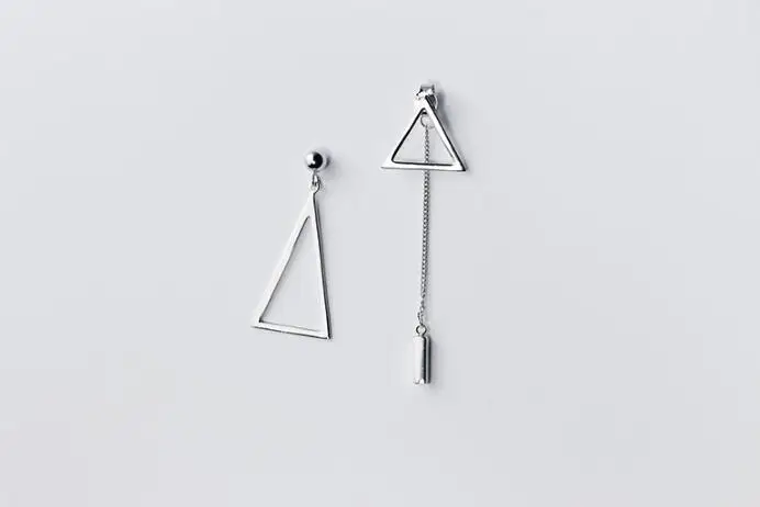 asymmetry Earrings Authentic Real 100% 925 Sterling Silver fine Jewelry hollow Triangle &ampStraight Bar Long GTLE2529 | Украшения и