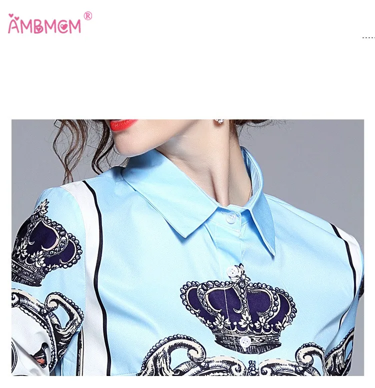 2018 Высококачественная женская рубашка с принтом большие размеры отложным
