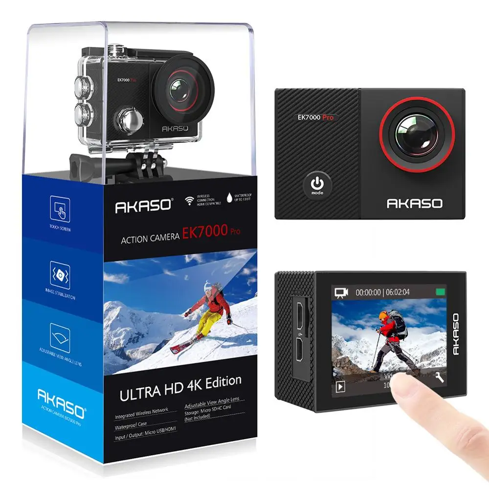 Экшн камера AKASO EK7000 Pro 4K с сенсорным экраном и регулируемым углом обзора до 40
