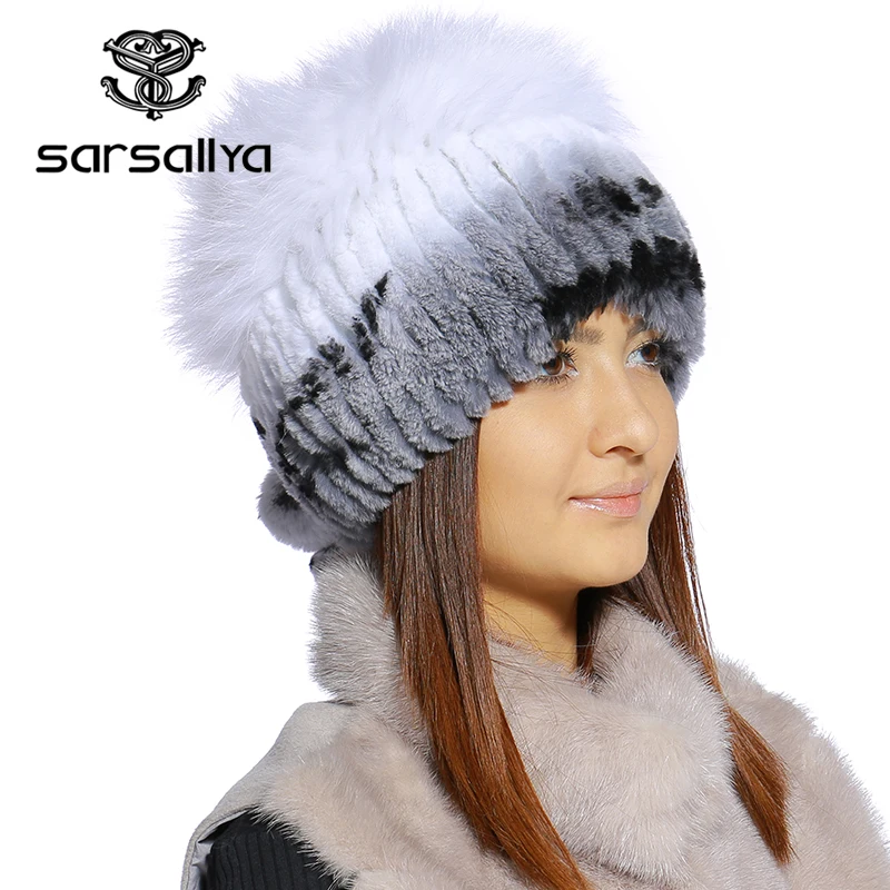 SARSALLYA Зимой меховая шапка для женщин реального рекс кролика с silver fox меховой