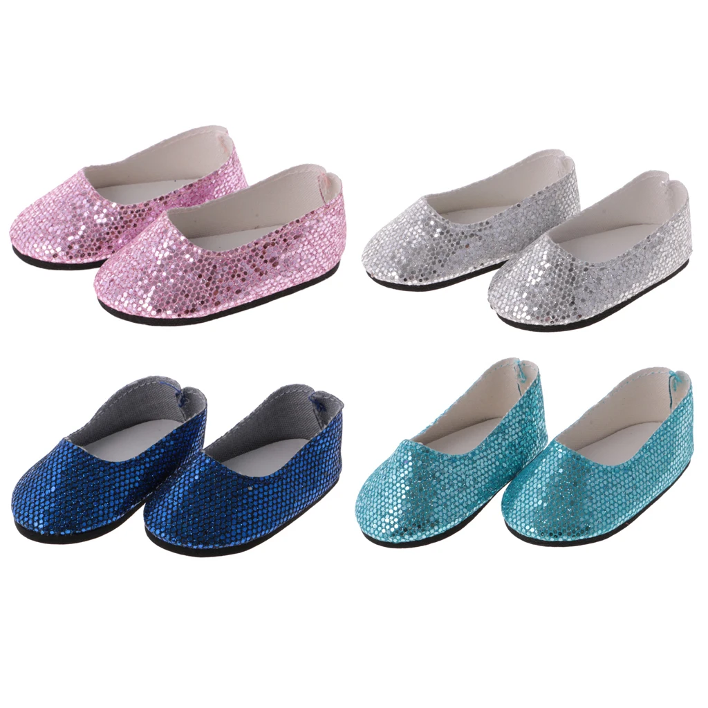 

Fashion bling bling 4 Pairs of Sequins Shoes suitable for 14 inch Girl Wellie Wisher Dolls for kids gift toys