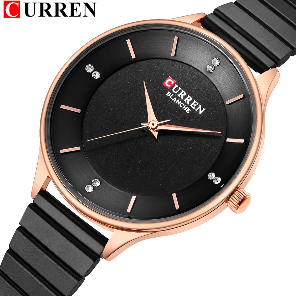 CURREN черные женские часы-браслет модные роскошные кварцевые часы Брендовые