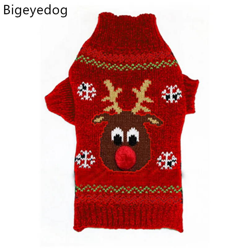 Bigeyedog Рождественская Одежда для собак кошек свитер Чихуахуа щенок пальто