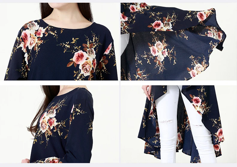 2017 осеннее платье рубашка большого размера с цветочным принтом и длинным рукавом