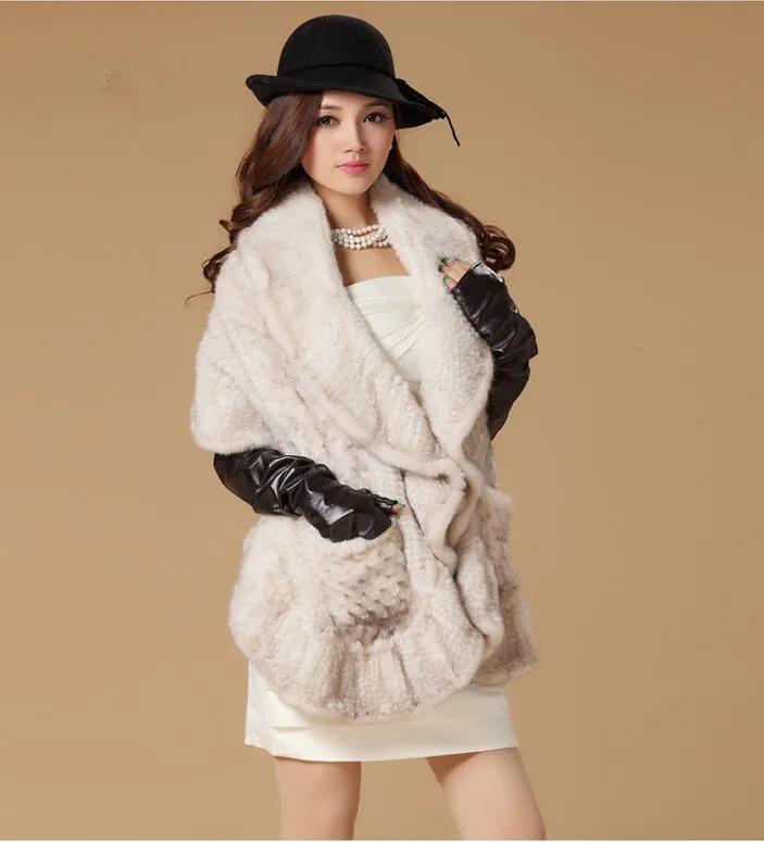 K241-осень зима теплая вязаная накидка с натуральной волосы черный Серый