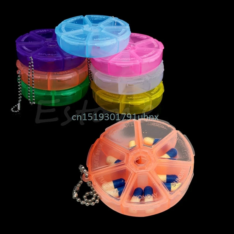 Mimgo Store портативный вращающийся недельный 7 дней Круглый Pillbox коробка для лекарств хранение таблеток упаковка Органайзер держатель содержит