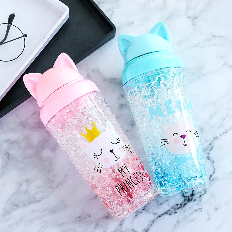 400 мл мультяшная кошка бутылка для воды летняя соломенная ледяная холодная на