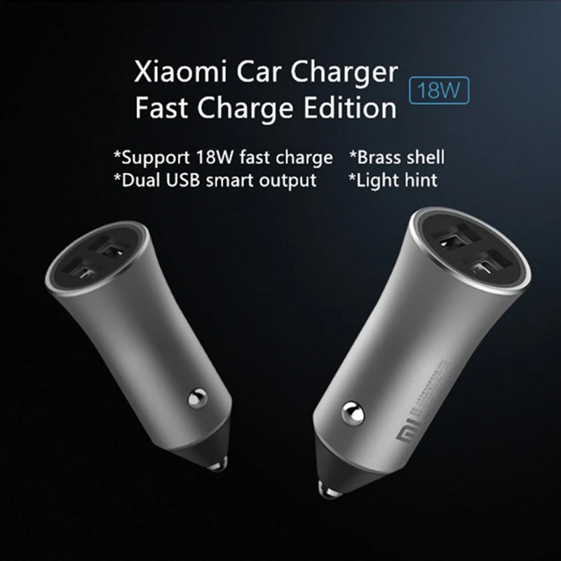 Оригинальное Xiaomi Mi автомобильное зарядное устройство с двумя usb-портами Быстрая зарядка 5 В/2,4 А 9 В/2 а 12 В/1,5 А макс. 18 Вт Быстрая зарядка с подсказками светодиодный светильник