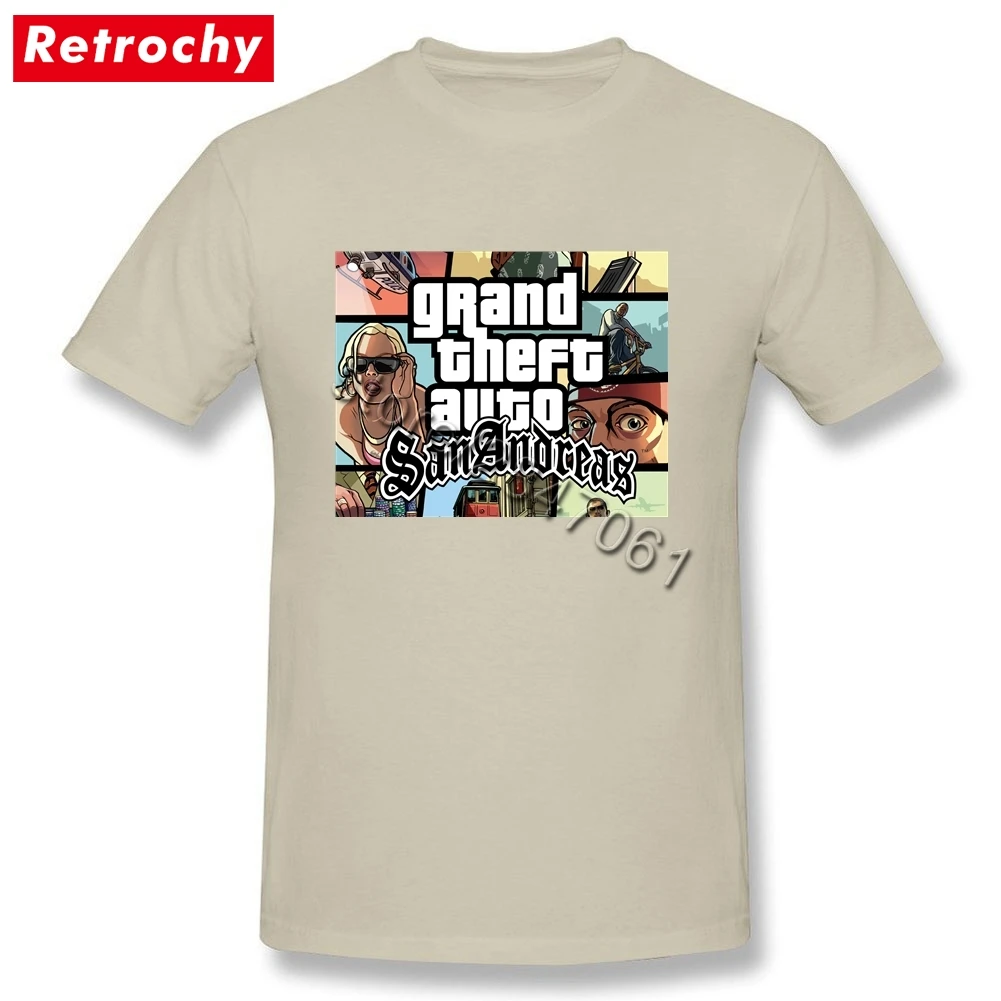 Популярная Игровая футболка GTA San Andreas Team GRAND THEFT AUTO, Мужская футболка с коротким рукавом, уникальная одежда для видеоигр - Цвет: Natural
