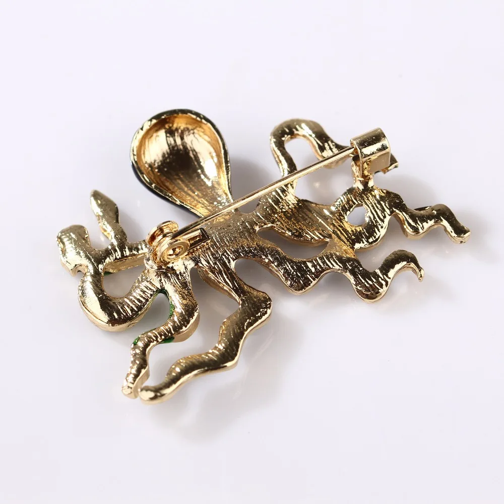 RHao Vivid Black Enamel Green Octopus animal Brooch pins Women Men Kids Squid Fish Corsage Clothes accessories scarf | Украшения и