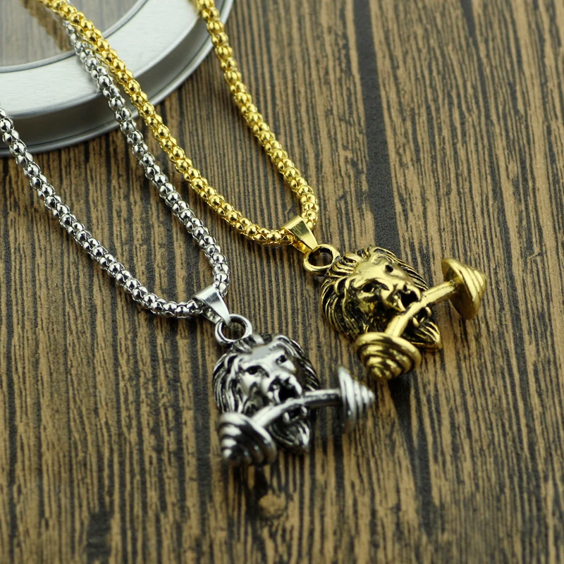 Ожерелье в стиле панк из сплава с подвеской виде гантели и Льва ювелирные изделия
