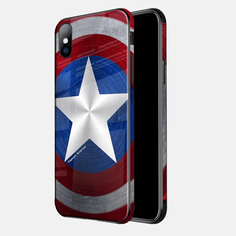 CAPTAIN Роскошный чехол из закаленного стекла для телефона Marvel Мстители для iPhone 8 7 6 6s Plus 11 Pro XS MAX XR 10 8Plus чехол с человеком-пауком, Бэтменом, ядом - Цвет: CAPTAIN