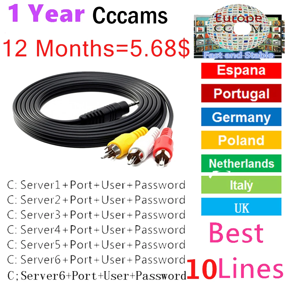Европа HD кабель 1 год Cccams для Германии oscam спутниковый ТВ приемник 5 7 10 Клайн Wi Fi FULL HD DVB-S2 поддержка Spai сервер