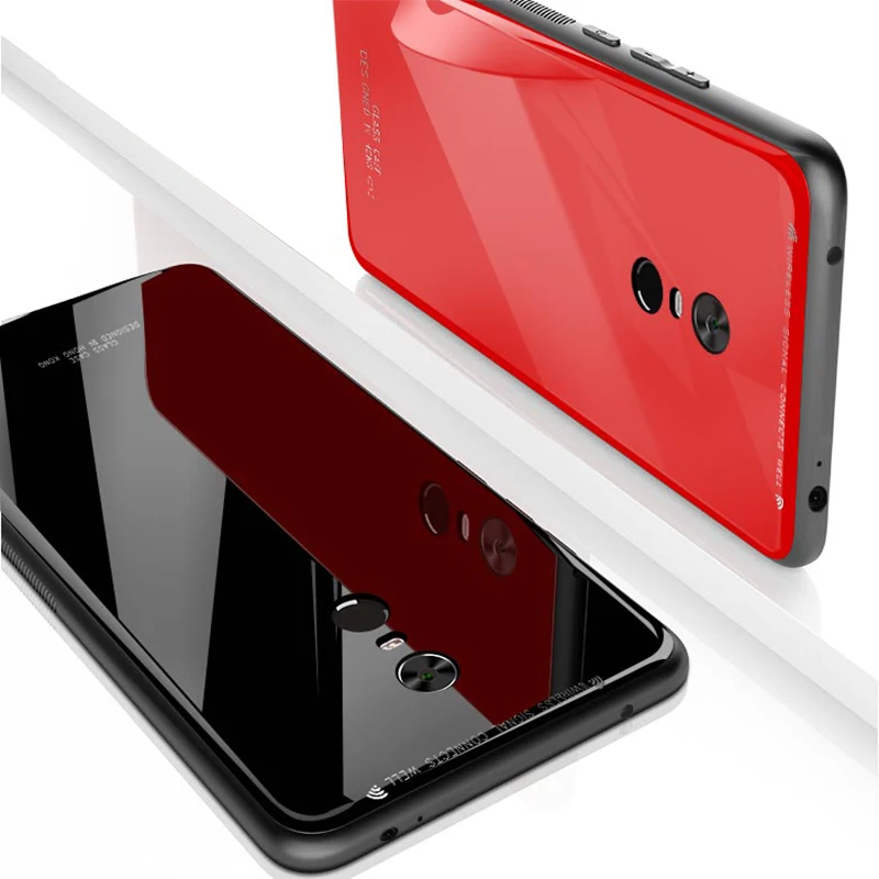 Жесткий чехол для Xiaomi Redmi Note 5/5A/5 Pro/Redmi 4 4X Стекло 9 H задняя крышка черный красный