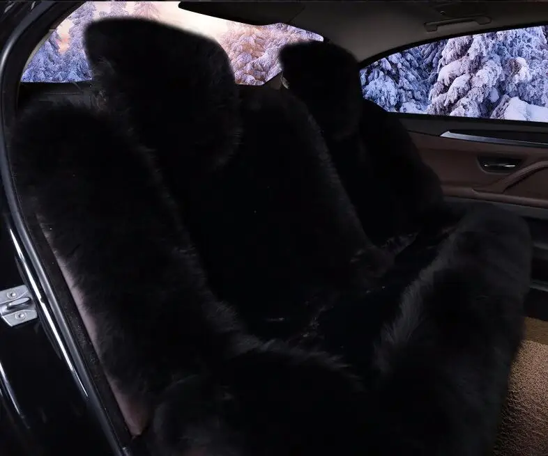 Black MUNIUREN Австралийский натуральный шерстяной чехол для заднего сиденья, зимняя теплая Длинная шерстяная Автомобильная подушка, плюшевый задний Чехол для автомобиля - Название цвета: Black