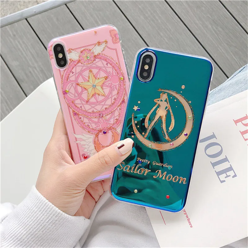 Аниме Сейлор Мун Телефон чехол для iPhone 6 6s 7 8 Plus X XR XS Max Сакура КИНОМОТО Блестки Bling