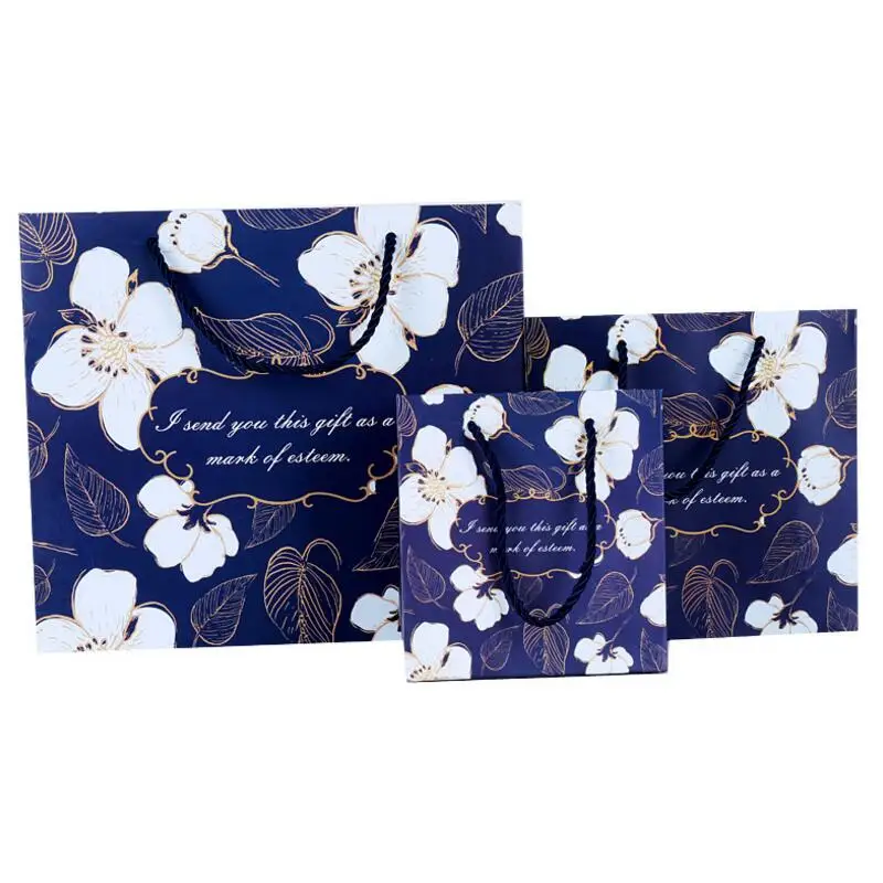 

20pcs/lot Business Gift Bag Flower Print Birthday Wedding Event Paper Candy Bag Decoration Mariage Tote Small Bags