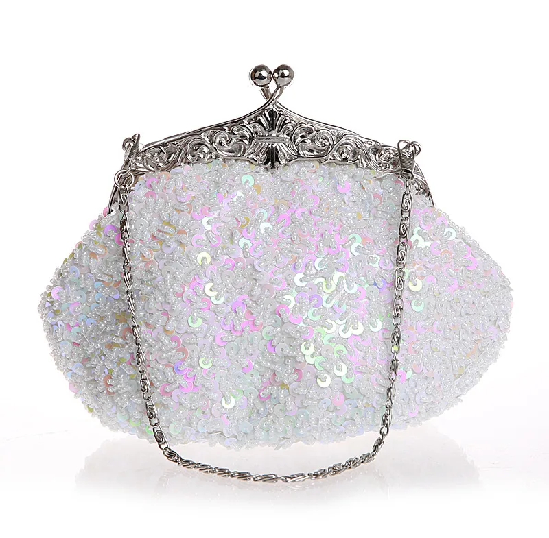 Модная белая китайская женская сумочка из бисера банкетная вечерняя кошелек для